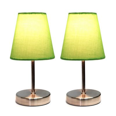 Image showing  10.63 in. H Sand Nickel Mini Basic Table Lamps with Fabric Shade, 2-Pack, Green