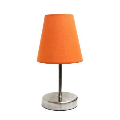 Simple Designs 10.63 In. H Sand Nickel Mini Basic Table Lamp With Fabric Shade, Orange