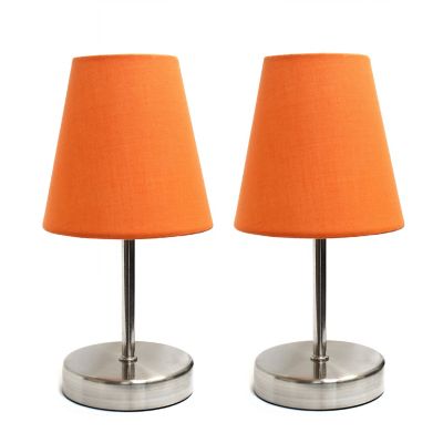 Simple Designs 10.63 in. H Sand Nickel Mini Basic Table Lamps with Fabric Shade, 2-Pack, Orange