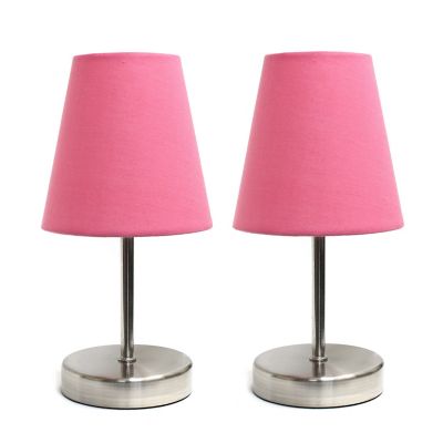 Image showing  10.63 in. H Sand Nickel Mini Basic Table Lamps with Fabric Shade, 2-Pack, Pink