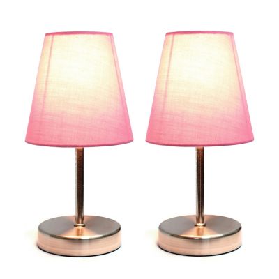 Image showing  10.63 in. H Sand Nickel Mini Basic Table Lamps with Fabric Shade, 2-Pack, Pink