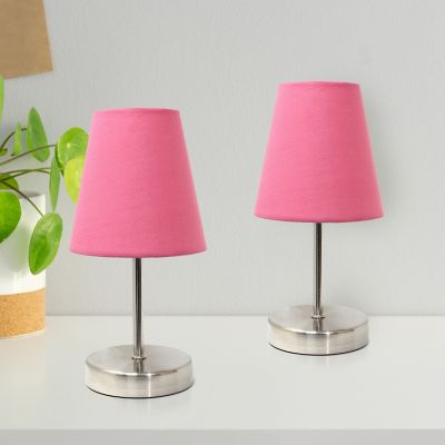 Image showing  10.63 in. H Sand Nickel Mini Basic Table Lamps with Fabric Shade, 2-Pack, Pink