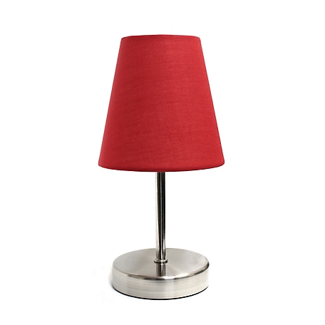 Simple Designs 10.63 in. H Sand Nickel Mini Basic Table Lamp with Fabric Shade, Red