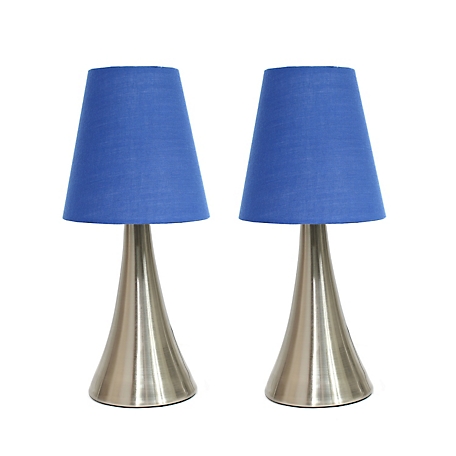 Simple Designs 11.5 in. H Valencia Mini Touch Table Lamps with Fabric Shades, Blue, 2-Pack