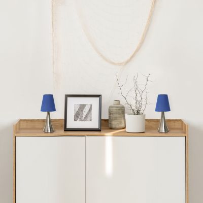 Image showing  11.5 in. H Valencia Mini Touch Table Lamps with Fabric Shades, Blue, 2-Pack