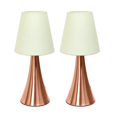 Simple Designs 11.5 in. H Valencia Mini Touch Table Lamps with Fabric Shades, Cream, 2-Pack