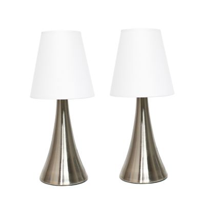 Simple Designs 11.5 In. H Valencia Mini Touch Table Lamps With Fabric Shades, White, 2-Pack