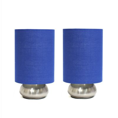 Simple Designs 9 in. H Gemini Mini Touch Lamps with Base and Fabric Shades, Blue, 2-Pack