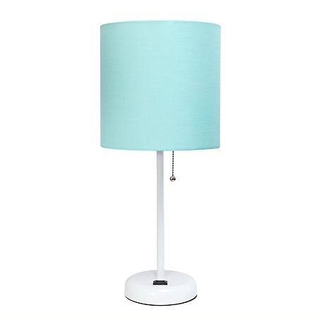 LimeLights 19.5 in. H Stick Lamps with Charging Outlet and Fabric Shade, Aqua/White