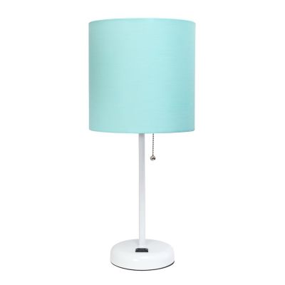 Image showing  19.5 in. H Stick Lamps with Charging Outlet and Fabric Shade, Aqua/White
