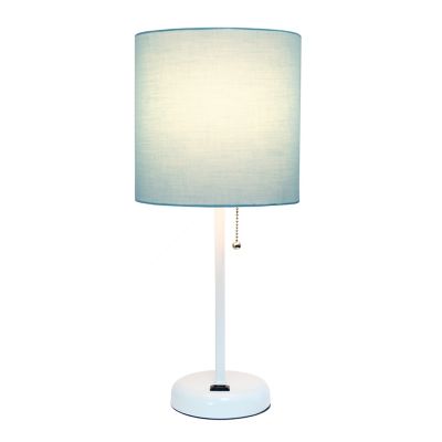Image showing  19.5 in. H Stick Lamps with Charging Outlet and Fabric Shade, Aqua/White