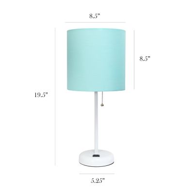 Image showing  19.5 in. H Stick Lamps with Charging Outlet and Fabric Shade, Aqua/White