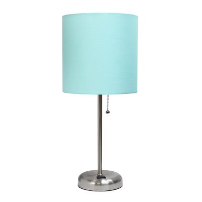 Image showing  19.5 in. H Stick Lamp with Charging Outlet and Fabric Shade, Aqua/Brushed Steel
