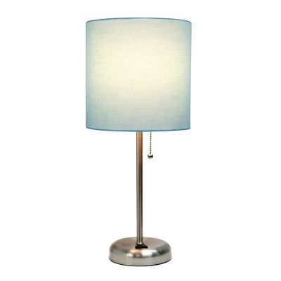 Image showing  19.5 in. H Stick Lamp with Charging Outlet and Fabric Shade, Aqua/Brushed Steel
