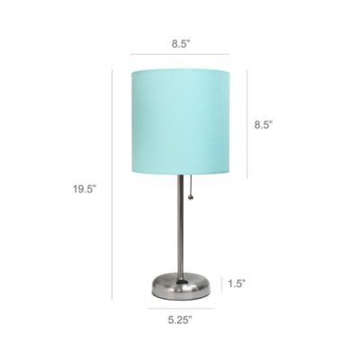 Image showing  19.5 in. H Stick Lamp with Charging Outlet and Fabric Shade, Aqua/Brushed Steel