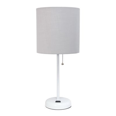 LimeLights 19.5 in. H Stick Lamp with Charging Outlet and Fabric Shade, Gray/White
