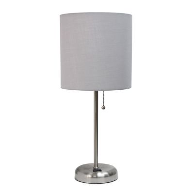 Image showing  19.29 in. H Stick Lamp with Charging Outlet and Fabric Shade, Gray/Brushed Steel