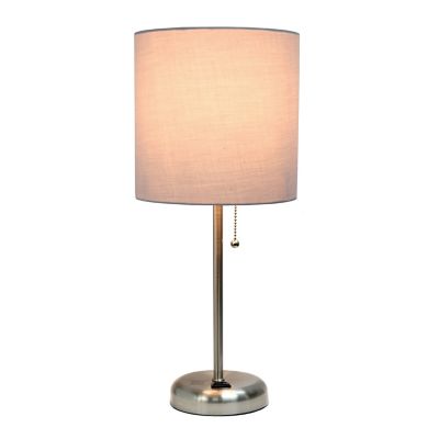 Image showing  19.29 in. H Stick Lamp with Charging Outlet and Fabric Shade, Gray/Brushed Steel