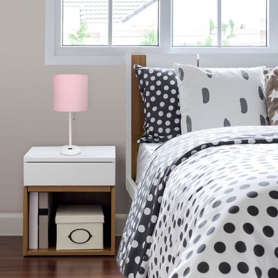 LimeLights 19.5 in. H Stick Lamp with Charging Outlet and Fabric Shade, Light Pink/White