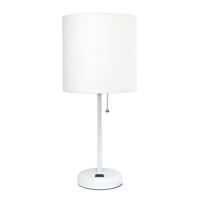 LimeLights 19.5 in. H Stick Lamp with Charging Outlet and Fabric Shade, White/White