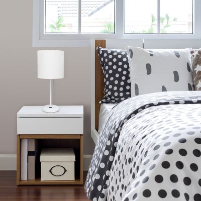 LimeLights 19.5 in. H Stick Lamp with Charging Outlet and Fabric Shade, White/White