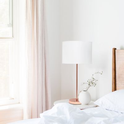 Simple Designs 22.4 in. H Stick Lamp with Fabric Shade, Rose Gold