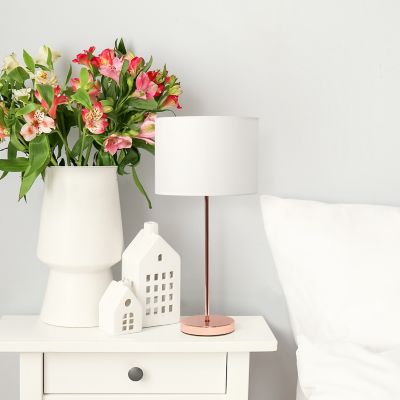 Image showing  22.4 in. H Stick Lamp with Fabric Shade, Rose Gold