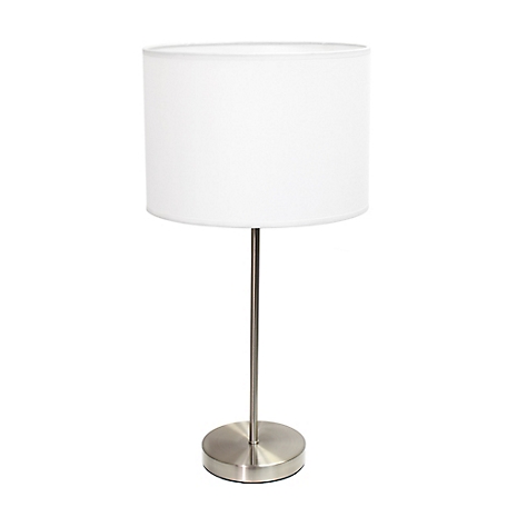 Simple Designs 22.4 in. H Stick Lamp with Fabric Shade, White/Brushed Nickel