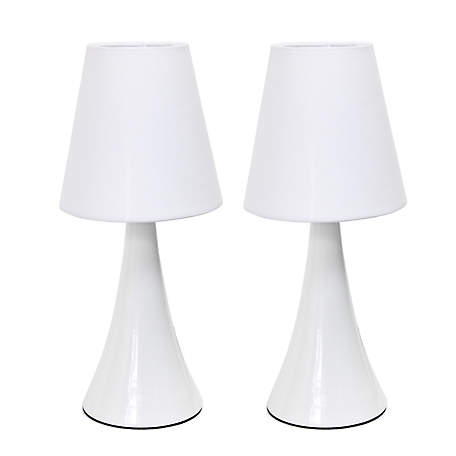 Simple Designs 11.5 in. H Valencia Colors Mini Touch Table Lamps with Fabric Shades, White, 2-Pack