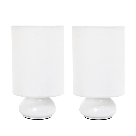 Simple Designs 9 in. H Gemini Colors Mini Touch Table Lamps with Fabric Shades, White, 2-Pack