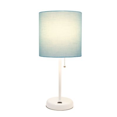 Image showing  19.5 in. H Stick Lamp with USB Charging Port and Fabric Shade, Aqua/White