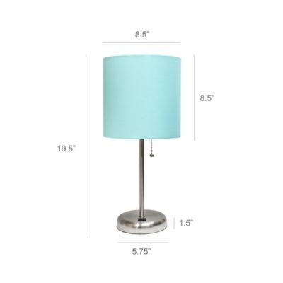 Image showing  19.5 in. H Stick Lamp with USB Charging Port and Fabric Shade, Aqua/Brushed Steel