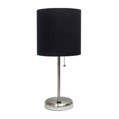 LimeLights 19.5 in. H Stick Lamp with USB Charging Port and Fabric Shade, Black/Brushed Steel