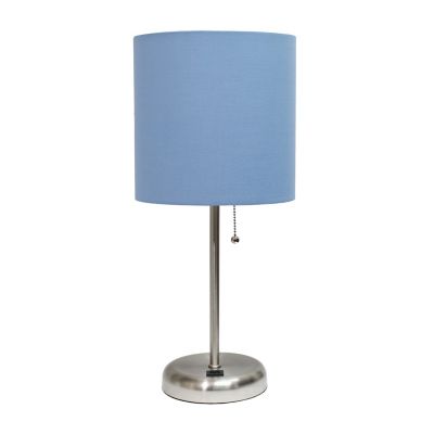 LimeLights 19.5 in. H Stick Lamp with USB Charging Port and Fabric Shade, Blue/Brushed Steel