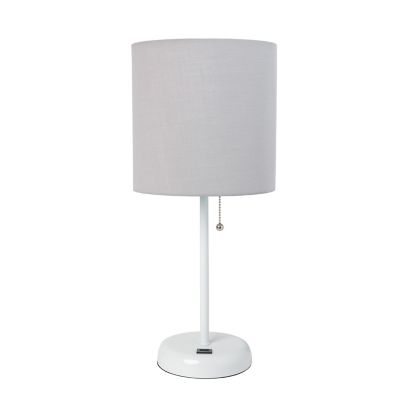 LimeLights 19.5 in. H Stick Lamp with USB Charging Port and Fabric Shade, Gray/White