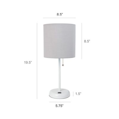Image showing  19.5 in. H Stick Lamp with USB Charging Port and Fabric Shade, Gray/White