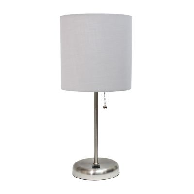 LimeLights 19.5 in. H Stick Lamp with USB Charging Port and Fabric Shade, Gray/Brushed Steel