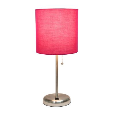 Image showing  19.5 in. H Stick Lamp with USB Charging Port and Fabric Shade, Pink/Brushed Steel