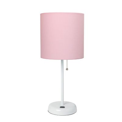 LimeLights 19.5 in. H Stick Lamp with USB Charging Port and Fabric Shade, Light Pink/White