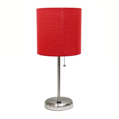 LimeLights 19.5 in. H Stick Lamp with USB Charging Port and Fabric Shade, Red/Brushed Steel