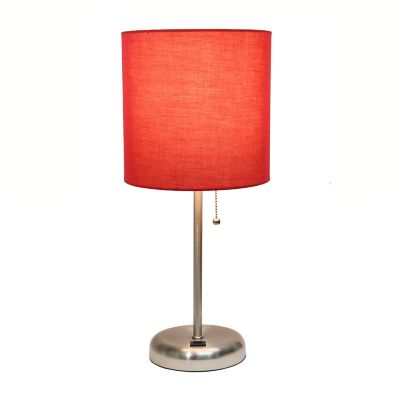 Image showing  19.5 in. H Stick Lamp with USB Charging Port and Fabric Shade, Red/Brushed Steel
