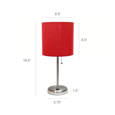 Image showing  19.5 in. H Stick Lamp with USB Charging Port and Fabric Shade, Red/Brushed Steel