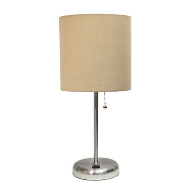 LimeLights 19.5 in. H Stick Lamp with USB Charging Port and Fabric Shade, Tan/Brushed Steel