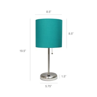 Image showing  19.5 in. H Stick Lamp with USB Charging Port and Fabric Shade, Teal/Brushed Steel