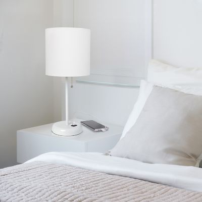 LimeLights 19.5 in. H Stick Lamp with USB Charging Port and Fabric Shade, White/White