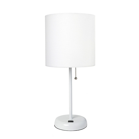 LimeLights 19.5 in. H Stick Lamp with USB Charging Port and Fabric Shade, White/White