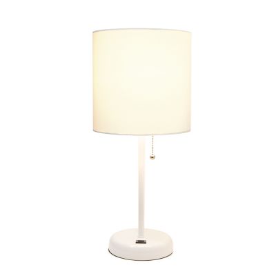 Image showing  19.5 in. H Stick Lamp with USB Charging Port and Fabric Shade, White/White