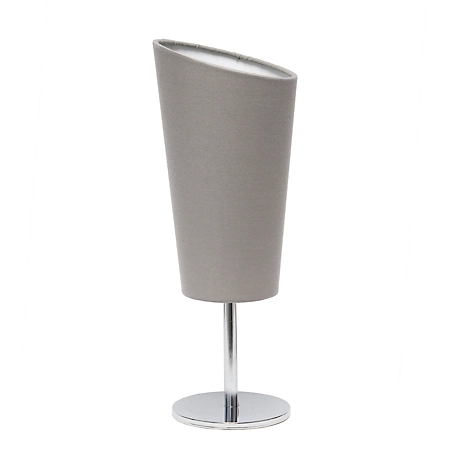 Simple Designs 12.6 in. H Mini Table Lamp with Angled Gray Fabric Shade