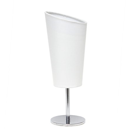 Simple Designs 12.6 in. H Mini Table Lamp with Angled Fabric Shade, White