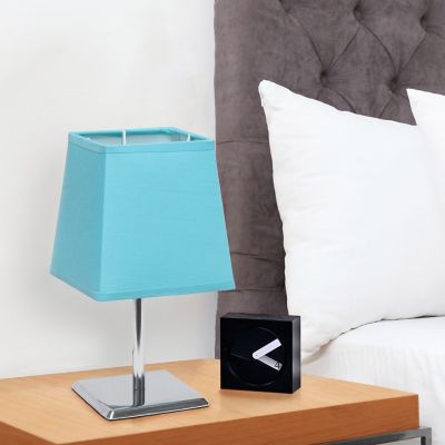 Simple Designs 9.7 in. H Mini Table Lamp with Squared Empire Fabric Shade, Blue